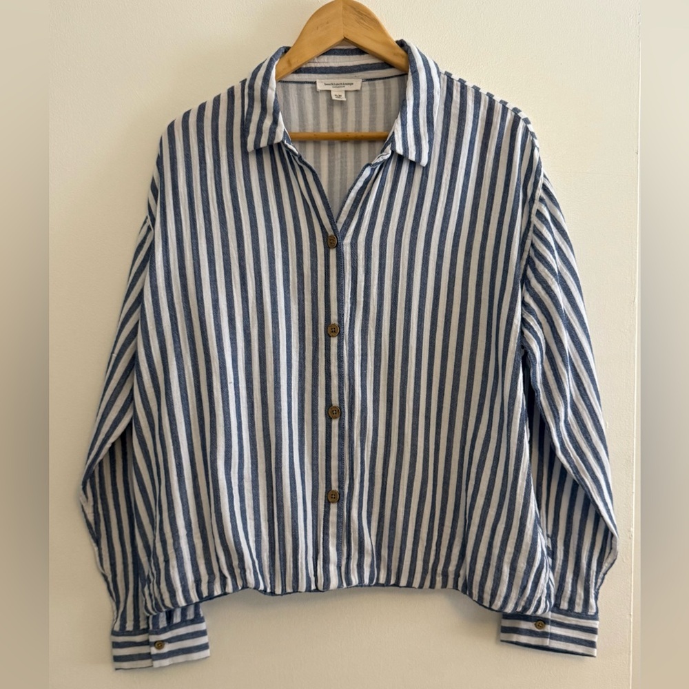 beachlunchlounge Blue and White Striped Button Down Shirt